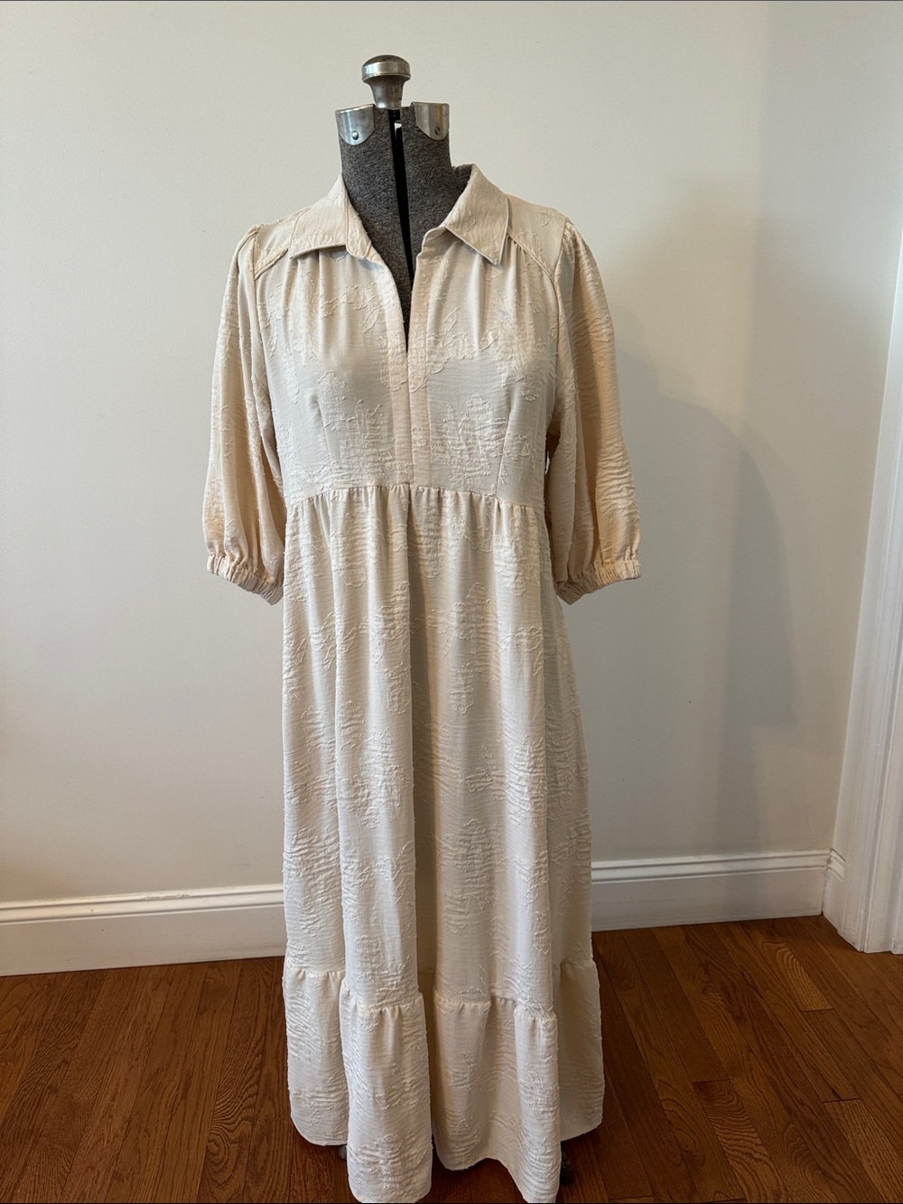 Umgee Cream Textured Maxi Dress with Collar